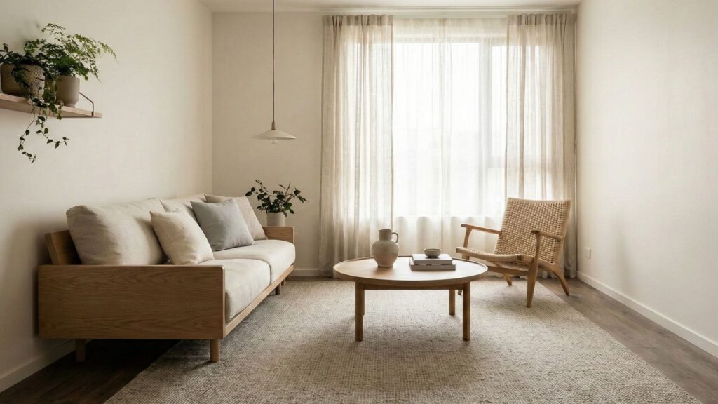 Calm living room rug ideas for small spaces