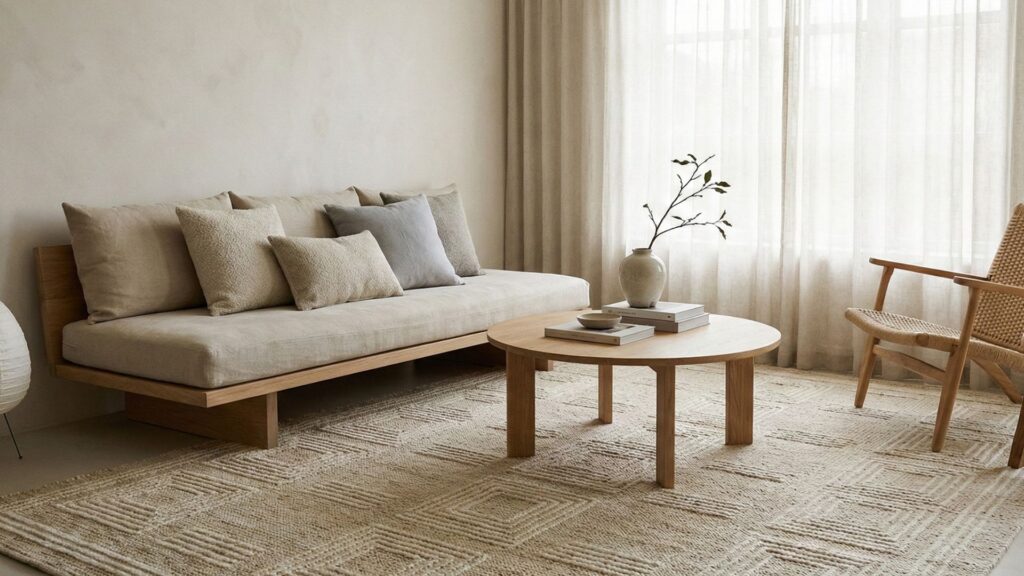 Calm living room rug ideas for small spaces