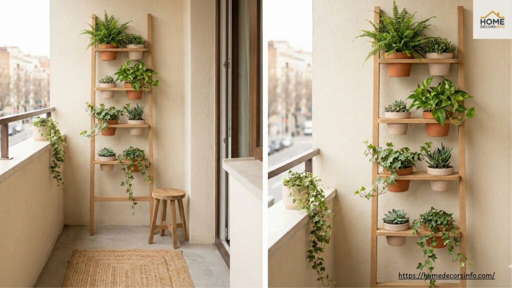 2. Plant shelves that look like ladders for a vertical garden that can change shape